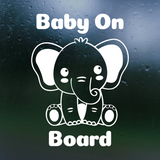 Die Cut Vinyl Elephant Baby On Board Decal - Waterproof Vehicle / Window Decal