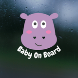 Die Cut Vinyl Multi Color Hippo Baby On Board Car / Truck / Window Decal