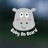 Die Cut Vinyl Multi Color Hippo Baby On Board Car / Truck / Window Decal