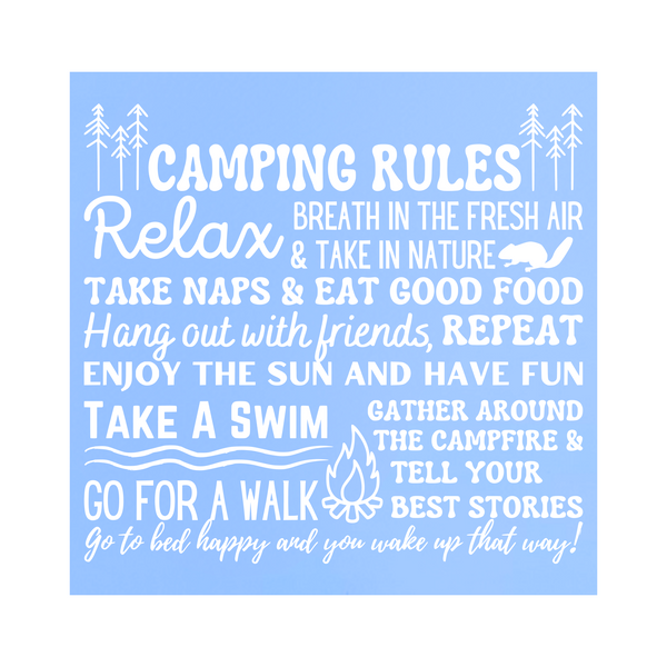 Die Cut Vinyl Camping Rules Decal - Camper Decal, Trailer Decal, Window Decal