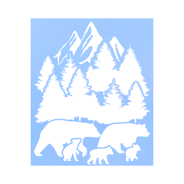 Die Cut Vinyl Bear Family Outdoor Scene Decal - Camper Decal, Truck Decal, Window Decal