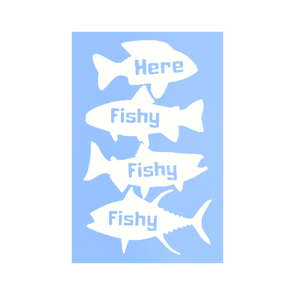 Die Cut Vinyl "Here Fishy" Decal - Window Decal, Vehicle Decal, Camper Decal