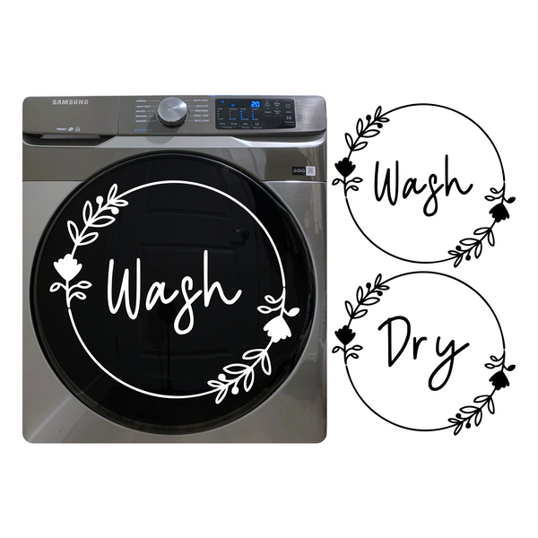 2Pc Die Cut Vinyl Washer & Dryer Decal Pack- Elegant Simple Flower Wreath Design